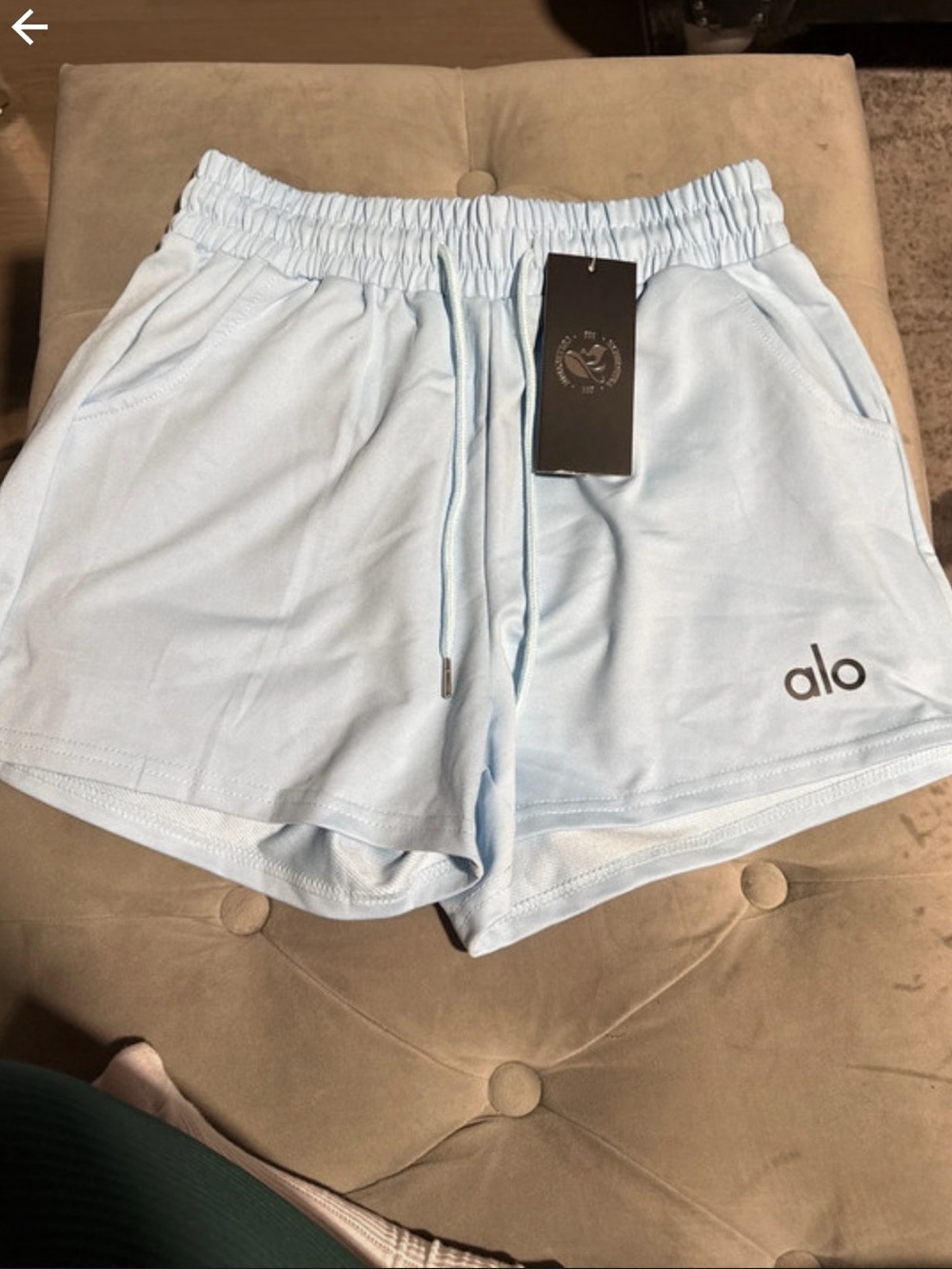 ALO Yoga Women's Light Blue Athletic Shorts with Drawstring Waist